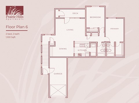 Floor plan for 2 beds, 2 baths, 1100 sqft